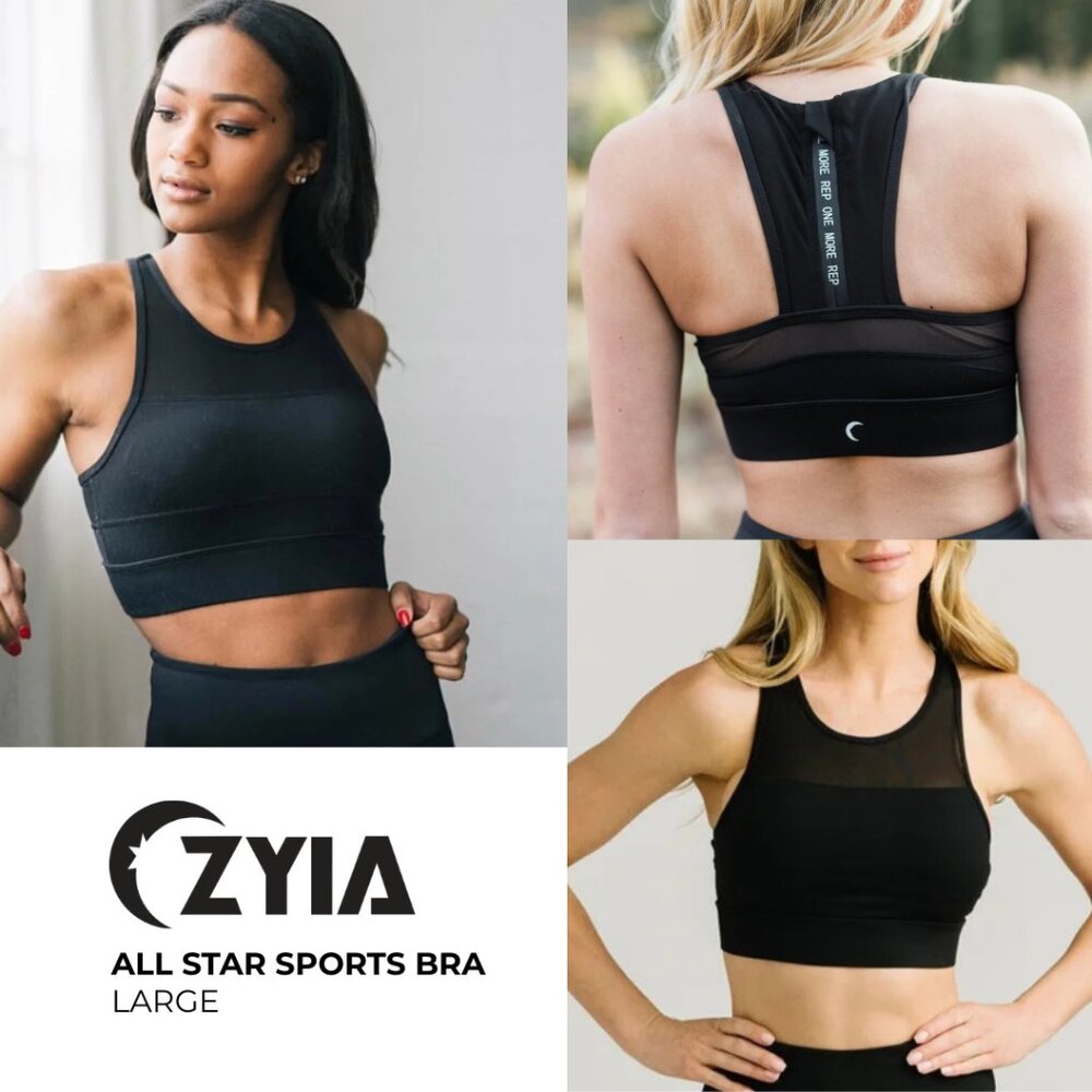 Zyia All Star High-Impact Sports Bra | Large | Black | Zip Back